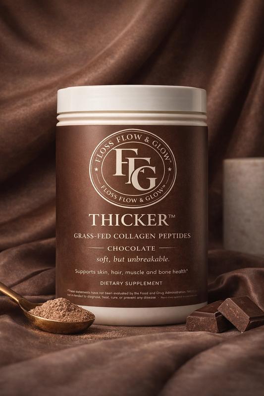 Floss Flow & Glow™ THICKER™ Collagen Peptides Powder (Chocolate)- Soft, but unbreakable.